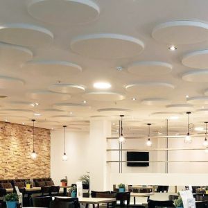 Impressie ronde akoestische panelen (panelen zijn 25 mm dik)